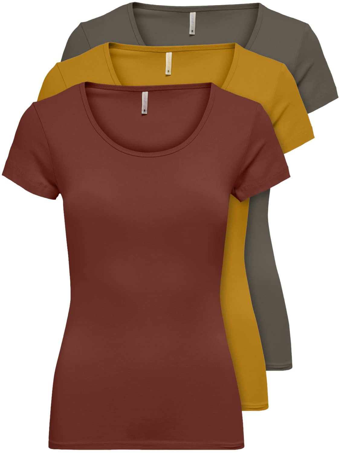 ONLY 3er Pack Damen T-Shirt schwarz oder weiß Kurzarm lang Basic Sommer T-Shirts XS S M L XL 15209153