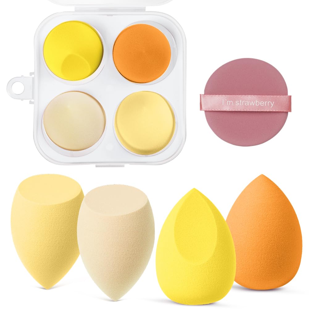 AUAUY 4 PCS Make up Schwamm Set, Foundation Blending Beauty Sponge, Beauty Makeup Schwämme Blender für Flüssigkeit Foundation Puder Sonnenschutz und Creme mit 1 Schwammhalter, 1 Puderquaste