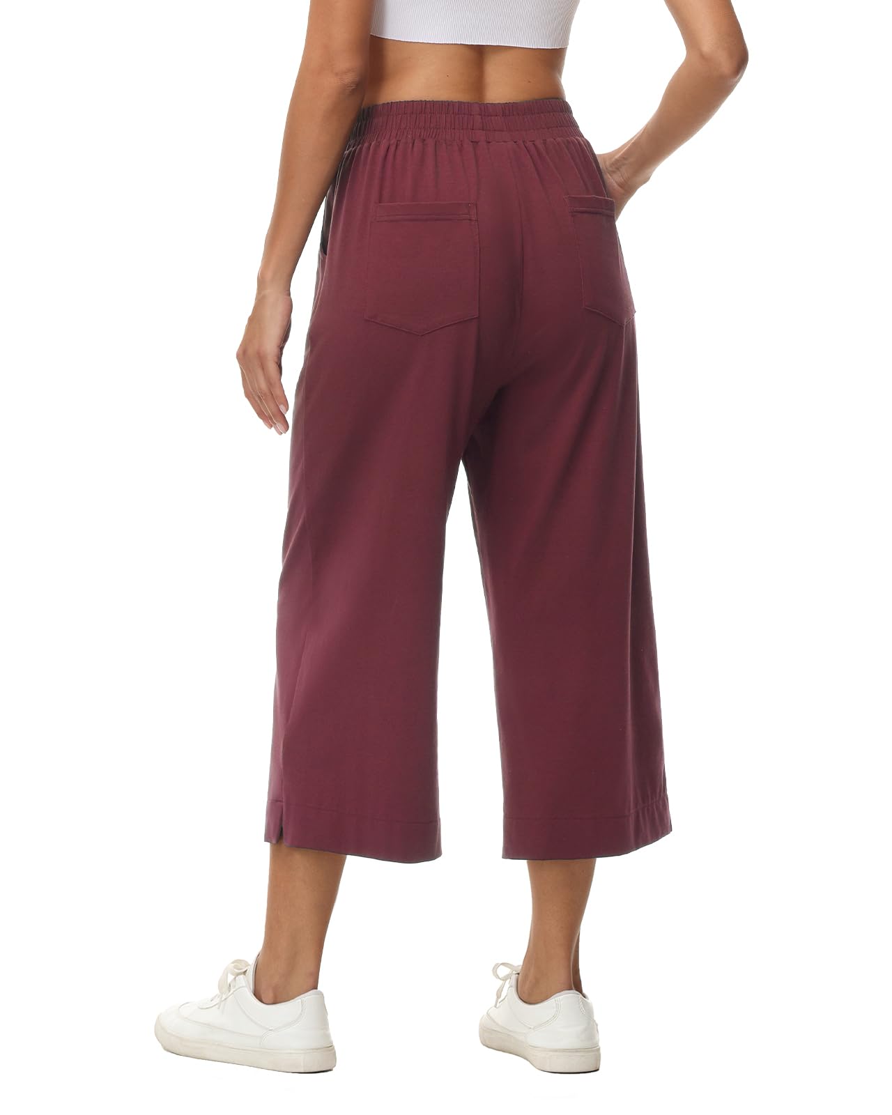 Damen 3/4 Culotte Hose leicht Sommerhose aus Baumwolle Jogginghose mit Taschen