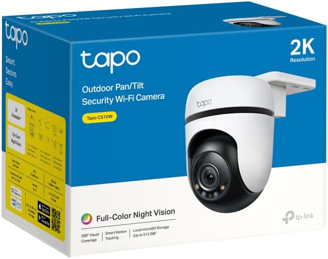 TP-Link Tapo C510W Kameraüberwachung aussen, WLAN IP Kamera, 360° Schwenk-/Neige, 2K Auflösung, Vollfarbige Nachtsicht, IP65 wasserdicht, Intelligente Bewegungsverfolgung, Zwei-Wege-Audio