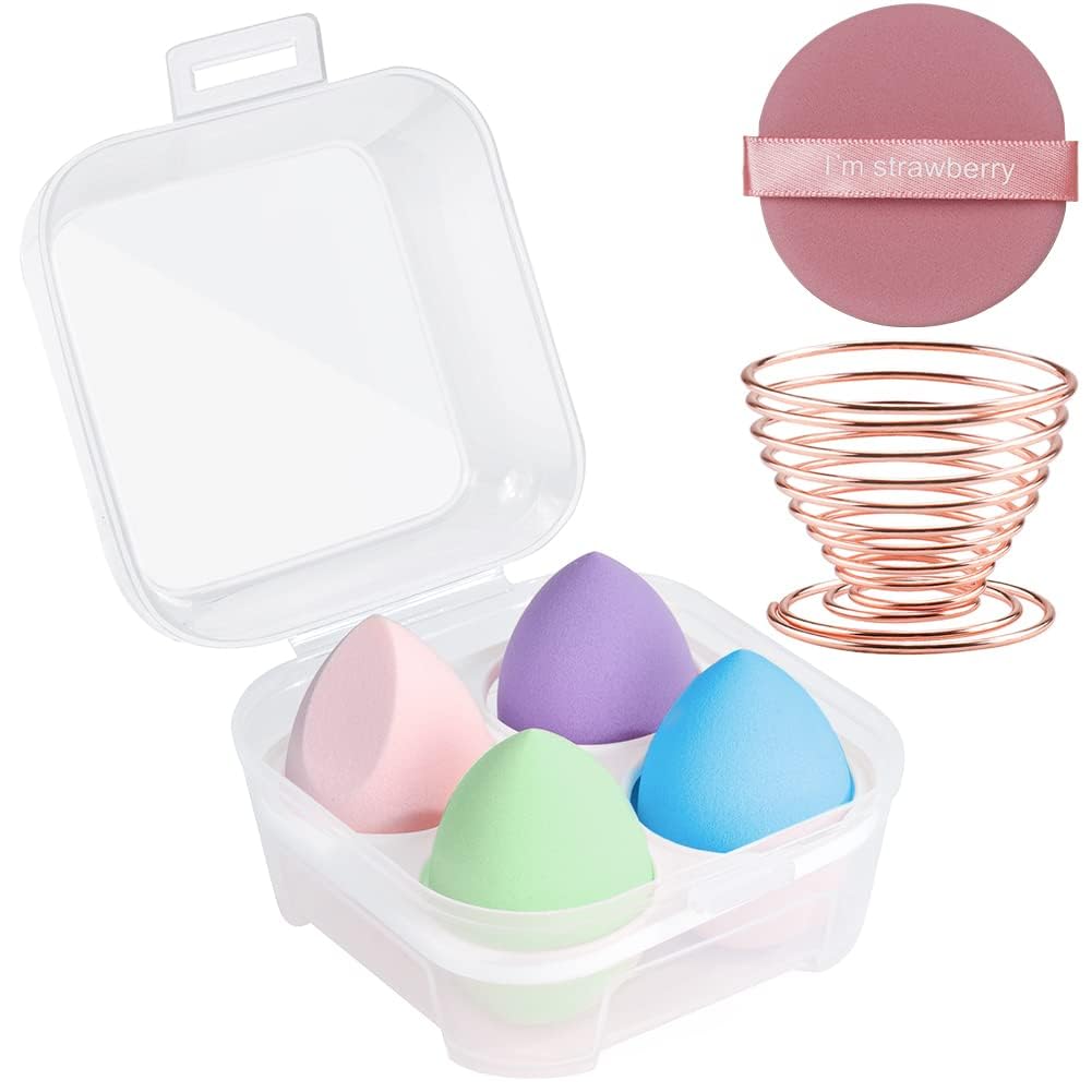AUAUY 4 PCS Make up Schwamm Set, Foundation Blending Beauty Sponge, Beauty Makeup Schwämme Blender für Flüssigkeit Foundation Puder Sonnenschutz und Creme mit 1 Schwammhalter, 1 Puderquaste