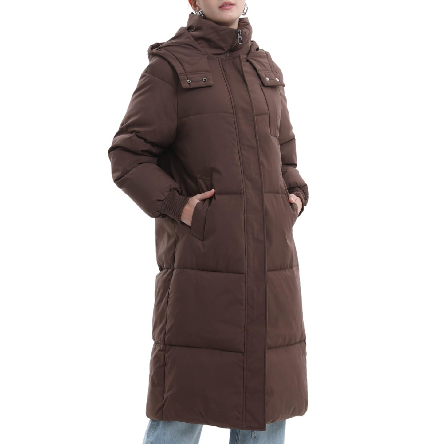 PUFFIT Women's Winter Coat with Hood Warm Waterproof Long Jacket Quilted Coat Female