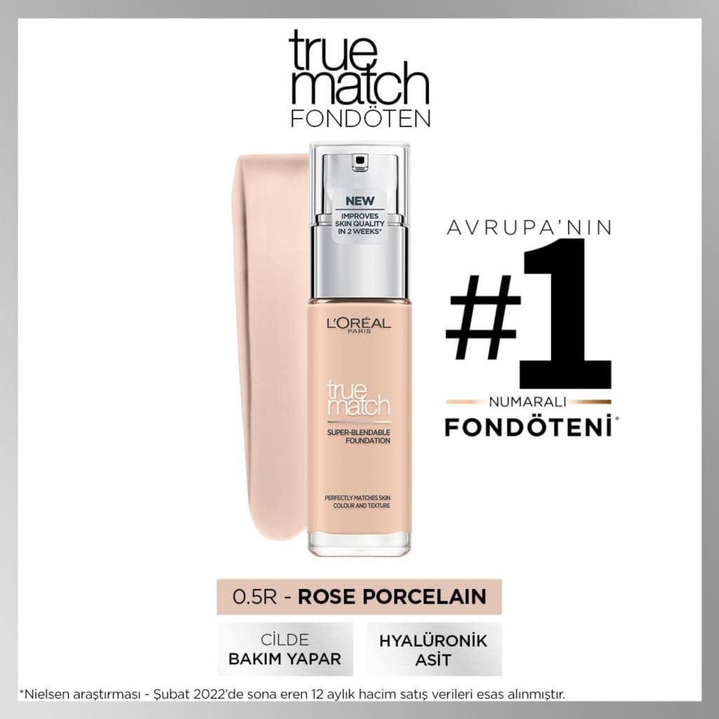 L'Oréal Paris Make up, Flüssige Foundation mit Hyaluron und Aloe Vera, True Match Make-Up, Nr. 5.N Sand, 30 ml