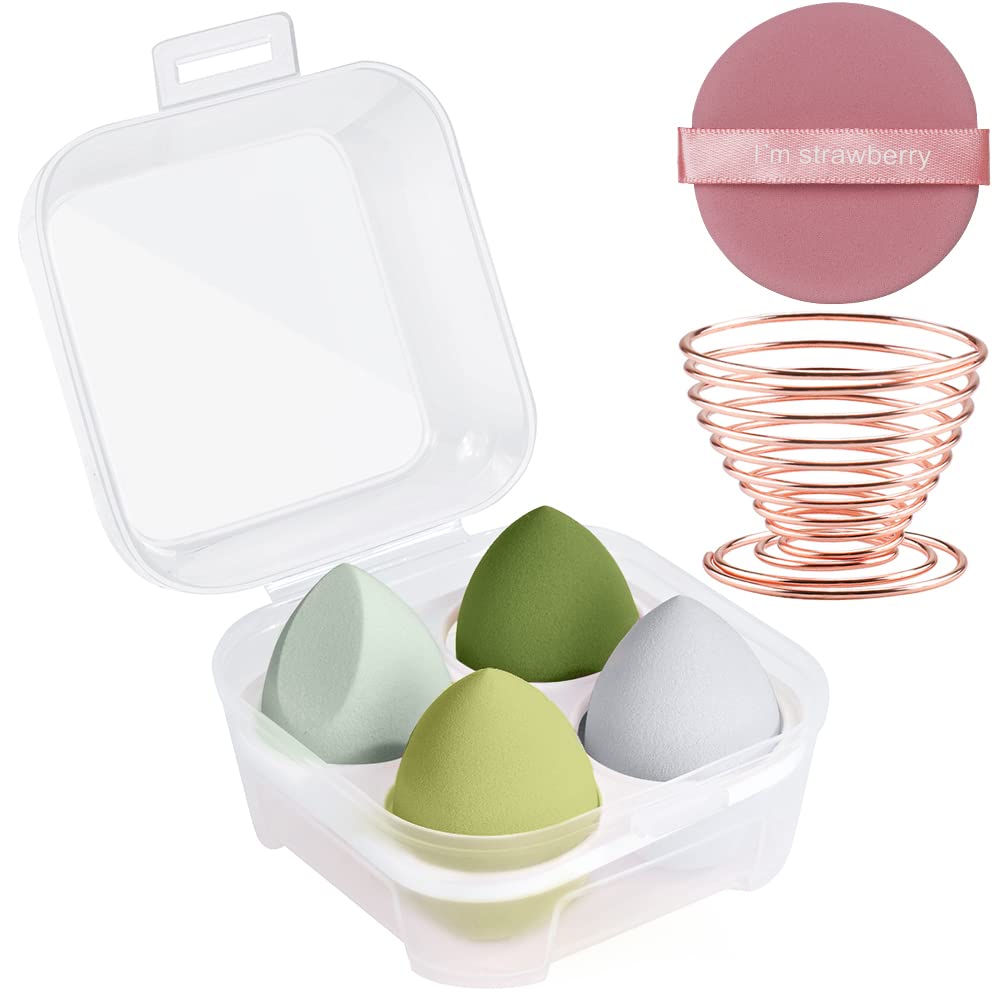 AUAUY 4 PCS Make up Schwamm Set, Foundation Blending Beauty Sponge, Beauty Makeup Schwämme Blender für Flüssigkeit Foundation Puder Sonnenschutz und Creme mit 1 Schwammhalter, 1 Puderquaste