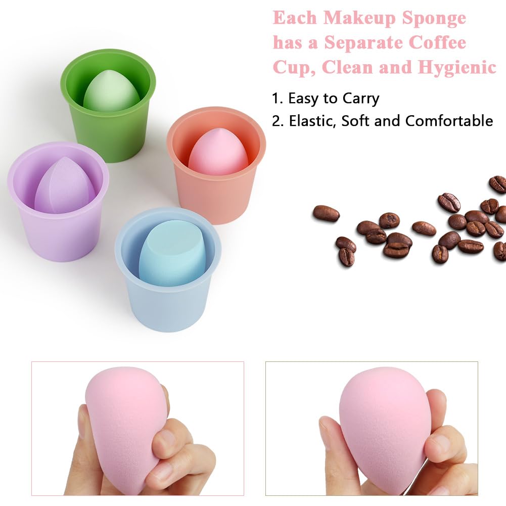 AUAUY 4 PCS Make up Schwamm Set, Foundation Blending Beauty Sponge, Beauty Makeup Schwämme Blender für Flüssigkeit Foundation Puder Sonnenschutz und Creme mit 1 Schwammhalter, 1 Puderquaste