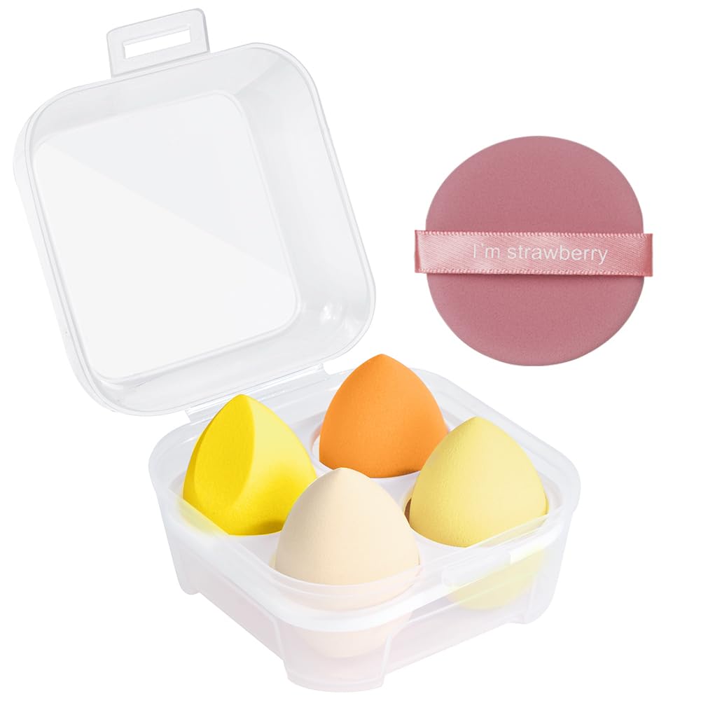 AUAUY 4 PCS Make up Schwamm Set, Foundation Blending Beauty Sponge, Beauty Makeup Schwämme Blender für Flüssigkeit Foundation Puder Sonnenschutz und Creme mit 1 Schwammhalter, 1 Puderquaste