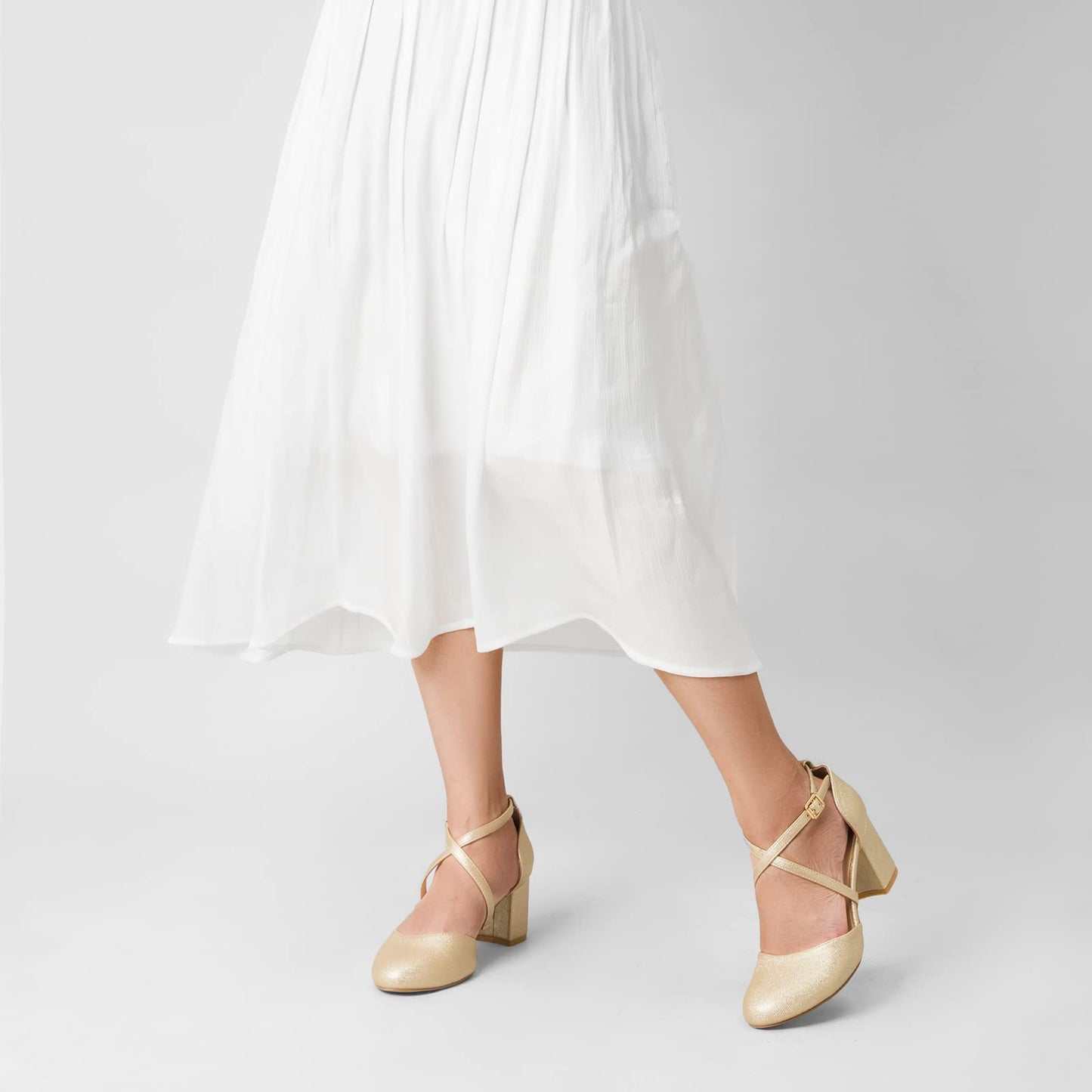 Greatonu Damen Pumps Riemchenpumps Spangenpumps Sandale mit Kreuz Knöchelriemen Blockabsatz Geschlossener Spitze Glitzer Pumps - Perfekt für Hochzeiten und Partys