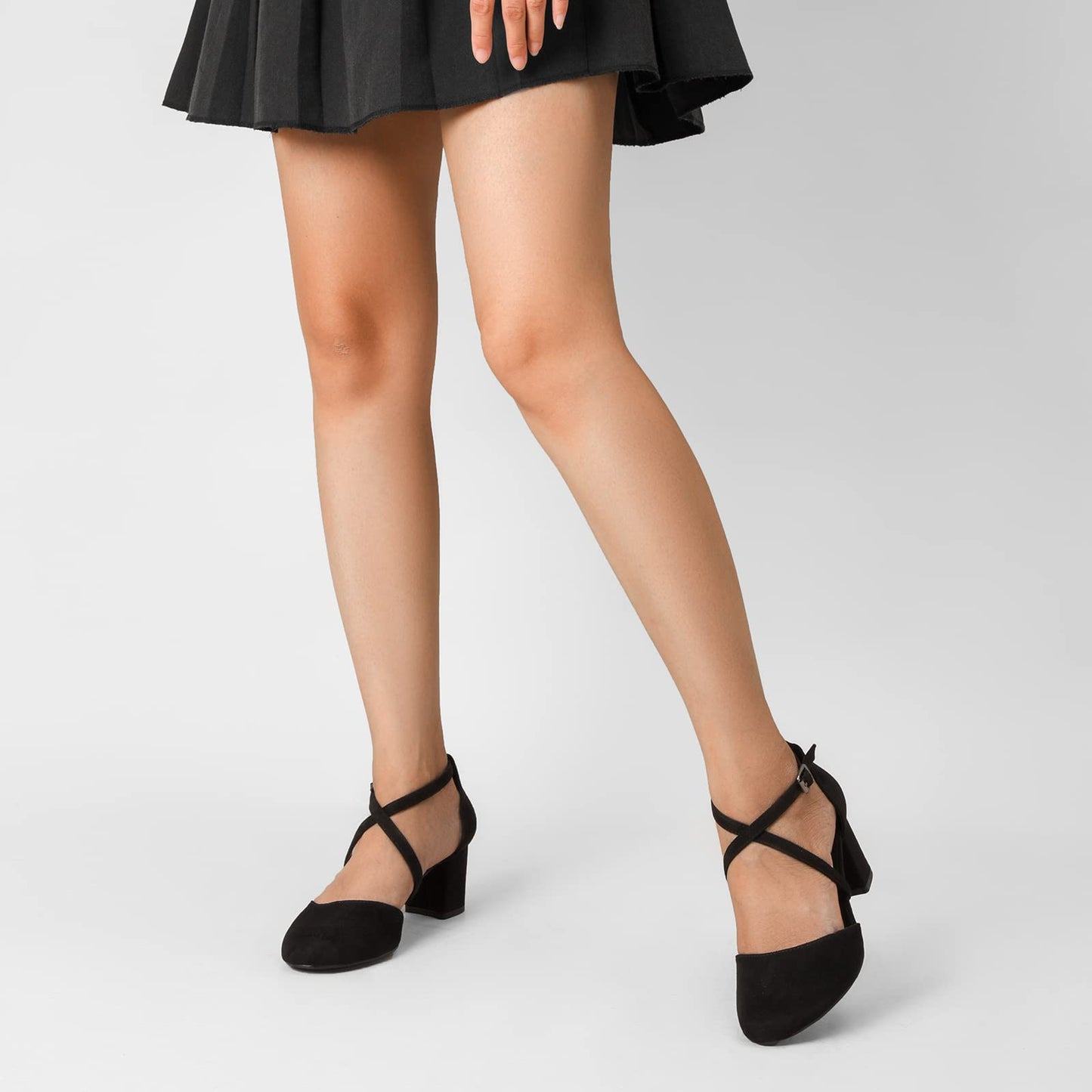 Greatonu Damen Pumps Riemchenpumps Spangenpumps Sandale mit Kreuz Knöchelriemen Blockabsatz Geschlossener Spitze Glitzer Pumps - Perfekt für Hochzeiten und Partys