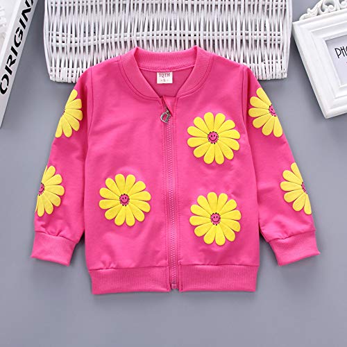 Yao 1-5 Jahre Kleinkind & kleine Mädchen Blumen drucken 3-teilige Sets Reißverschluss Jacke Langarm Rundhals T-Shirt und Hose