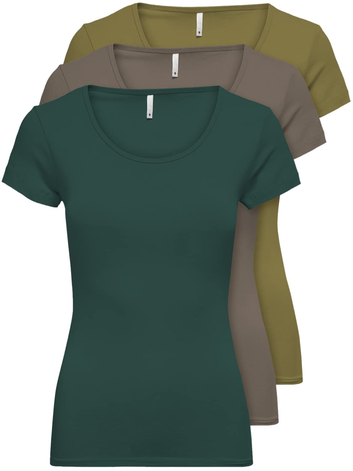 ONLY 3er Pack Damen T-Shirt schwarz oder weiß Kurzarm lang Basic Sommer T-Shirts XS S M L XL 15209153