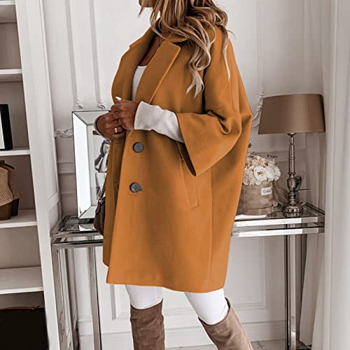 Wintermantel Damen Damen 3/4-Ärmel gekerbter Reverskragen zweireihiger Mantel Winter Wollmischung über Mäntel lange Jacken Damen-Jacken Herbst Cropped Jacke Damen Winter