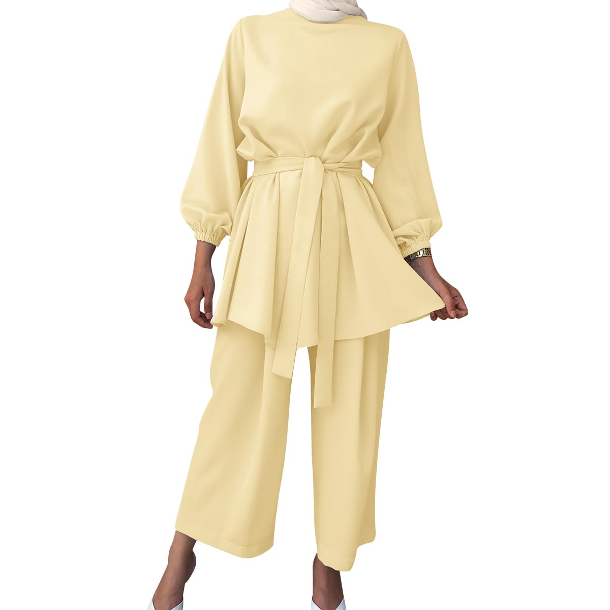 Gebetskleidung Muslim Damen Langarm Top + Lang Hose 2 Teiler Ramadan Outfit