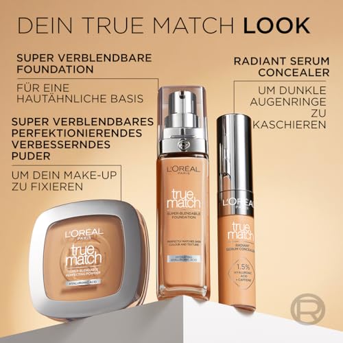 L'Oréal Paris Make up, Flüssige Foundation mit Hyaluron und Aloe Vera, True Match Make-Up, Nr. 5.N Sand, 30 ml