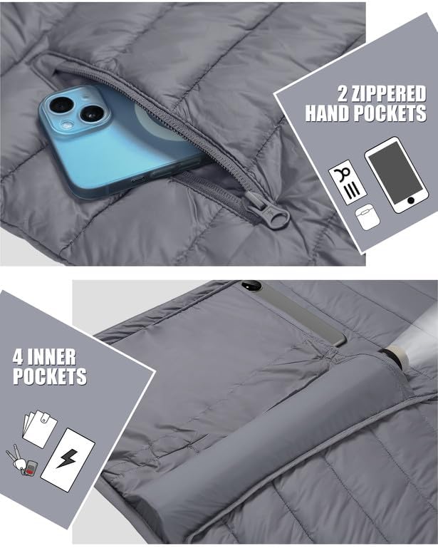 Winter Jacket Men's Packable Outdoor Down Jackets Hooded Jacket Autumn Waterproof Puffer Jacket with 6 Pockets for Running Travel