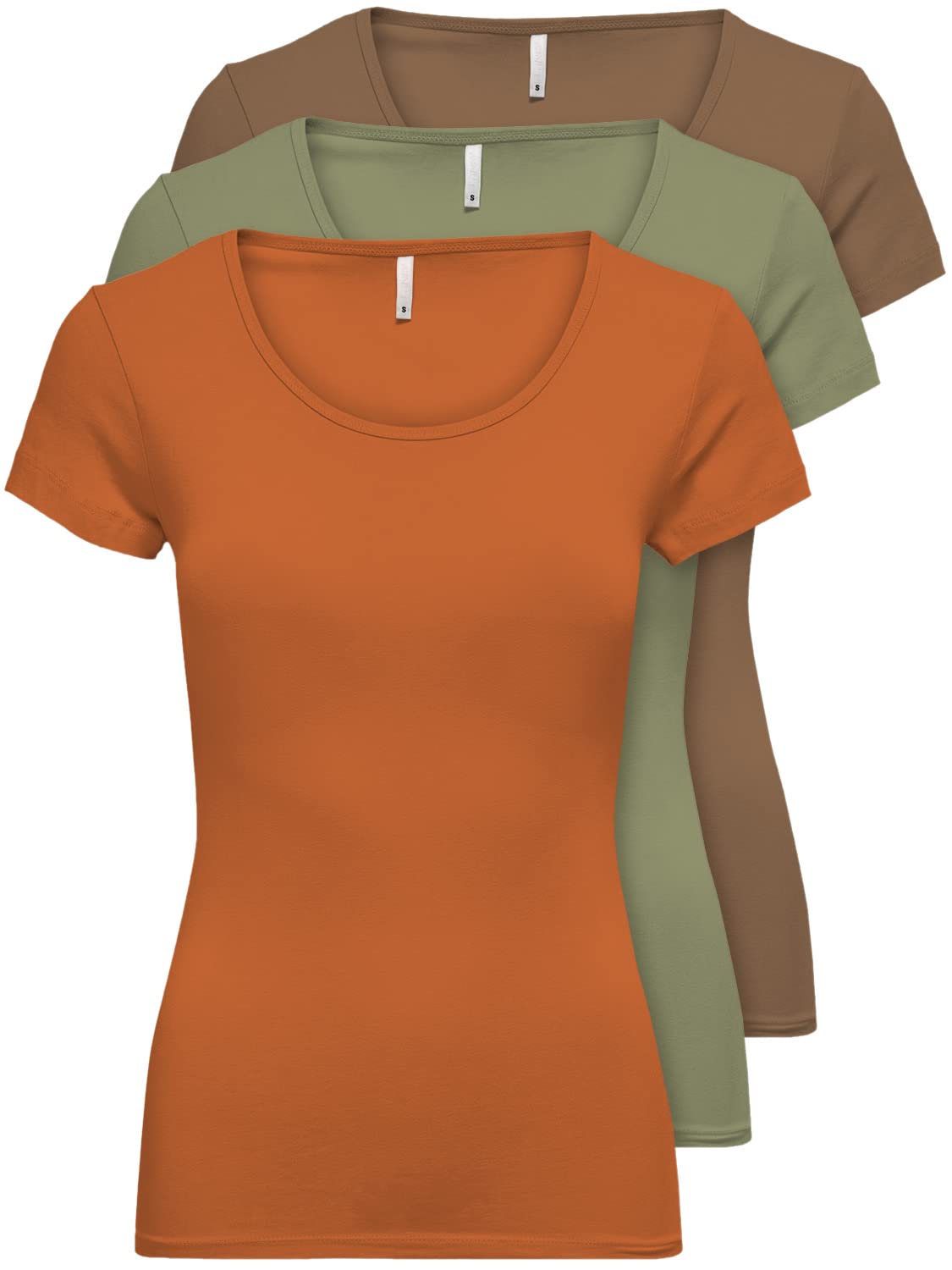 ONLY 3er Pack Damen T-Shirt schwarz oder weiß Kurzarm lang Basic Sommer T-Shirts XS S M L XL 15209153