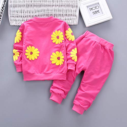 Yao 1-5 Jahre Kleinkind & kleine Mädchen Blumen drucken 3-teilige Sets Reißverschluss Jacke Langarm Rundhals T-Shirt und Hose