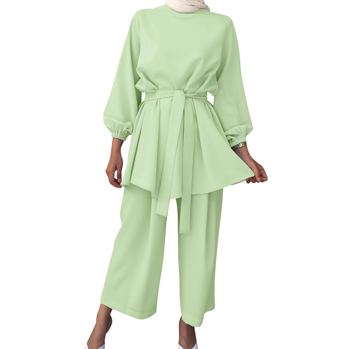 Gebetskleidung Muslim Damen Langarm Top + Lang Hose 2 Teiler Ramadan Outfit