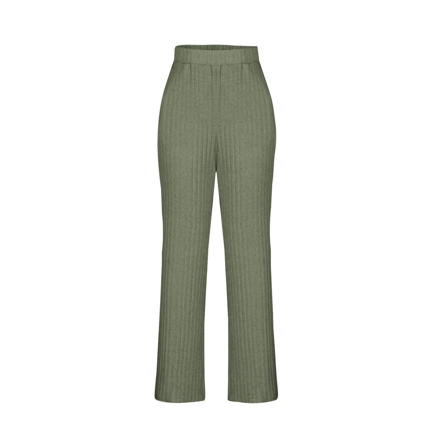 Hausanzug Damen Elegant Gestrickte Loungewear Einfarbig Strickanzug Langarm Schlafanzüge Zweiteiler V-Ausschnitt Homewear Locker Freizeitanzug Outfit Weites Bein Hose mit Taschen Lounge Set
