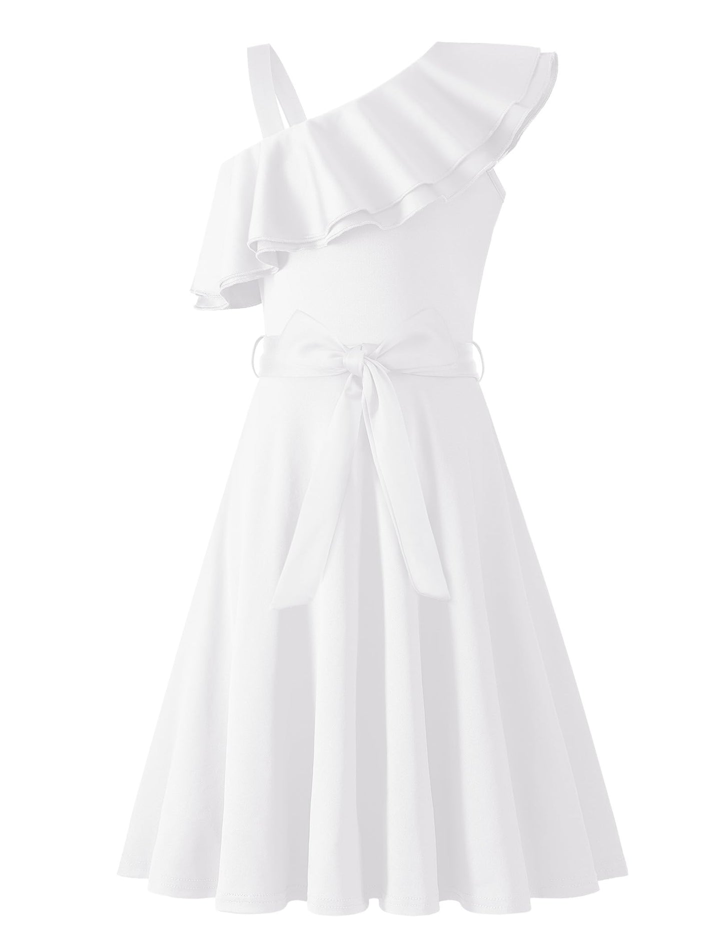 Arshiner Mädchen Kleider Eine-Schulter Kinderkleider Sommer Festliches Kleid Rüschenkragen Elegant Partykleider Swingkleid mit Gürtel ärmelloses Kleid für Mädchen 5-13 Jahre