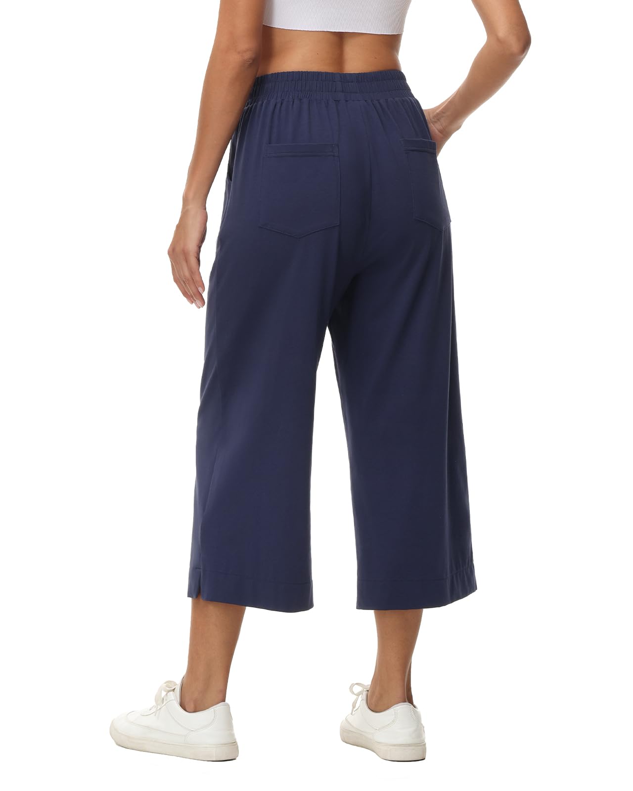 Damen 3/4 Culotte Hose leicht Sommerhose aus Baumwolle Jogginghose mit Taschen