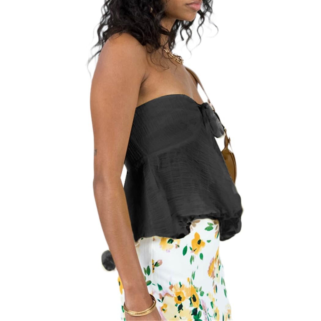 Geagodelia Damen Tube Top Sexy Bandeau Top Trägerloses Schulterfreies Oberteile Y2k Fashion Aesthetic Clothes Sommer Outfit Rückenfreies Crop Tops Streetwear