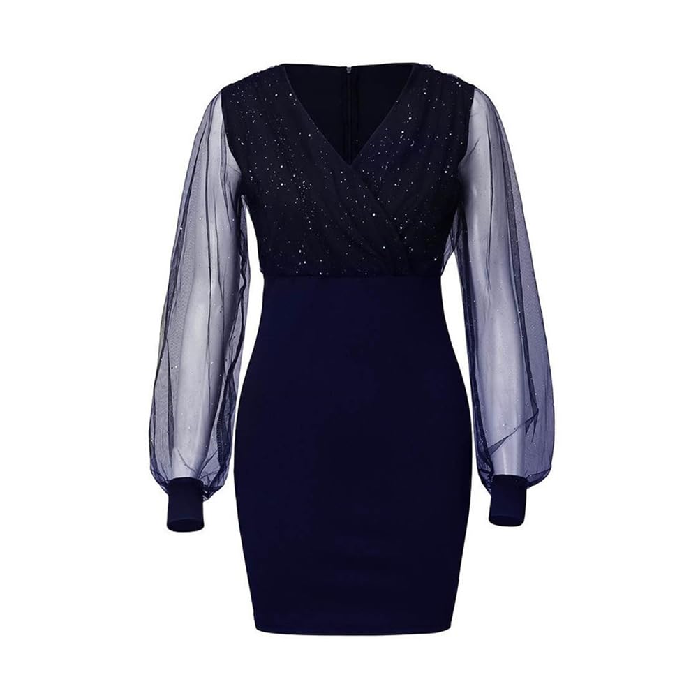 Mini Langarm Kleid Damen Elegante Pailletten Kleid Kurze Eng Spitzen Kleider Abendkleid Damen Figurbetontes Lange Ärmel Partykleid Moden Hohe Taille Wickelkleider