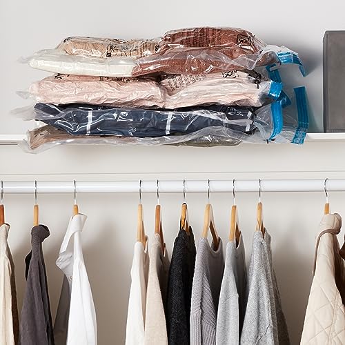 Amazon Basics Vakuumbeutel für Kleidung mit Luftdichtem Ventil und Handpumpe - Jumbo, 6er-Pack, Reißverschluss, Durchsichtig