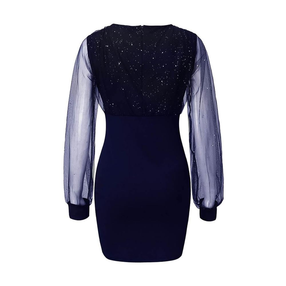 Mini Langarm Kleid Damen Elegante Pailletten Kleid Kurze Eng Spitzen Kleider Abendkleid Damen Figurbetontes Lange Ärmel Partykleid Moden Hohe Taille Wickelkleider