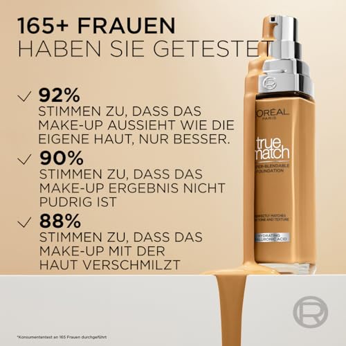 L'Oréal Paris Make up, Flüssige Foundation mit Hyaluron und Aloe Vera, True Match Make-Up, Nr. 5.N Sand, 30 ml