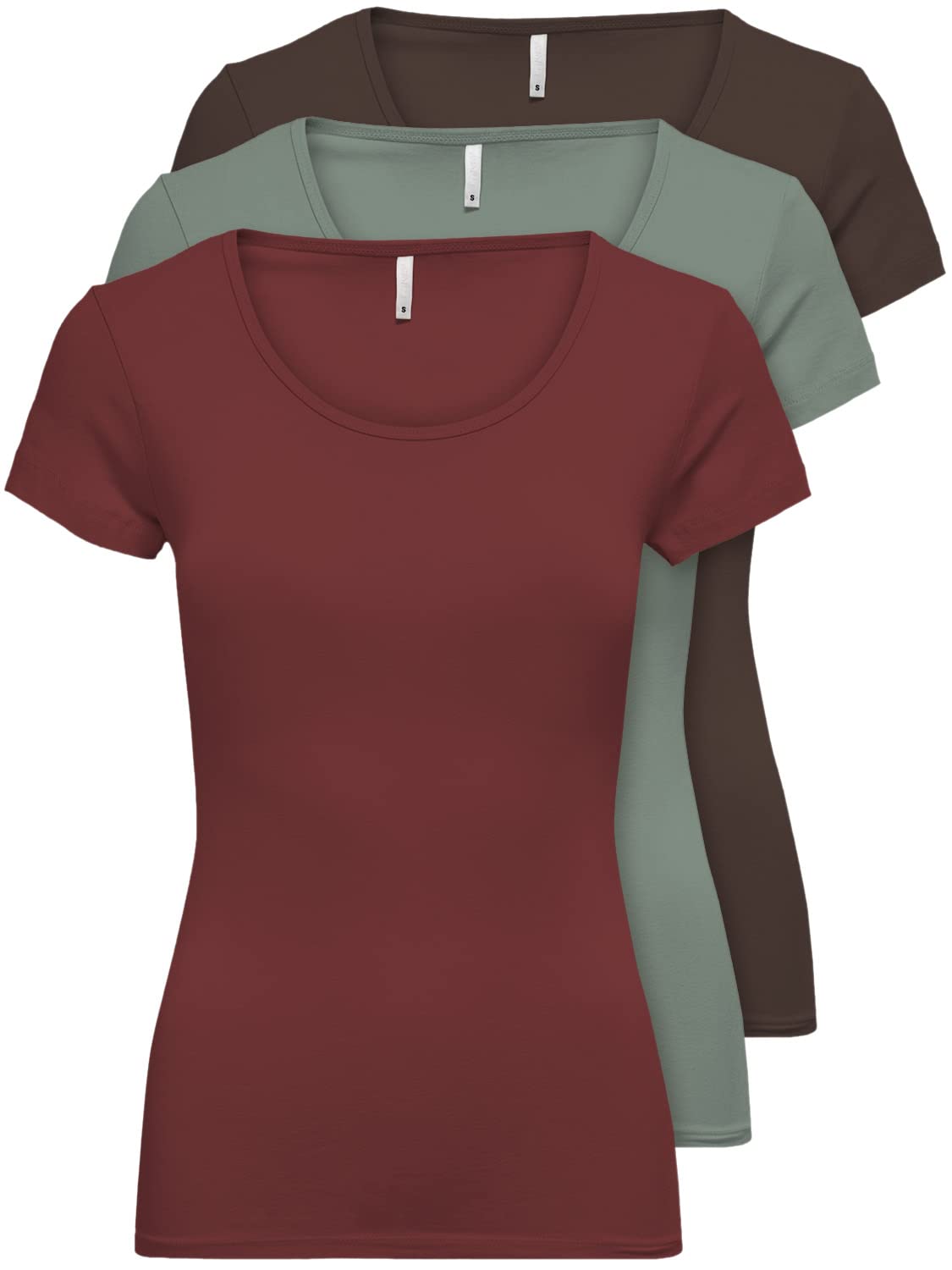 ONLY 3er Pack Damen T-Shirt schwarz oder weiß Kurzarm lang Basic Sommer T-Shirts XS S M L XL 15209153