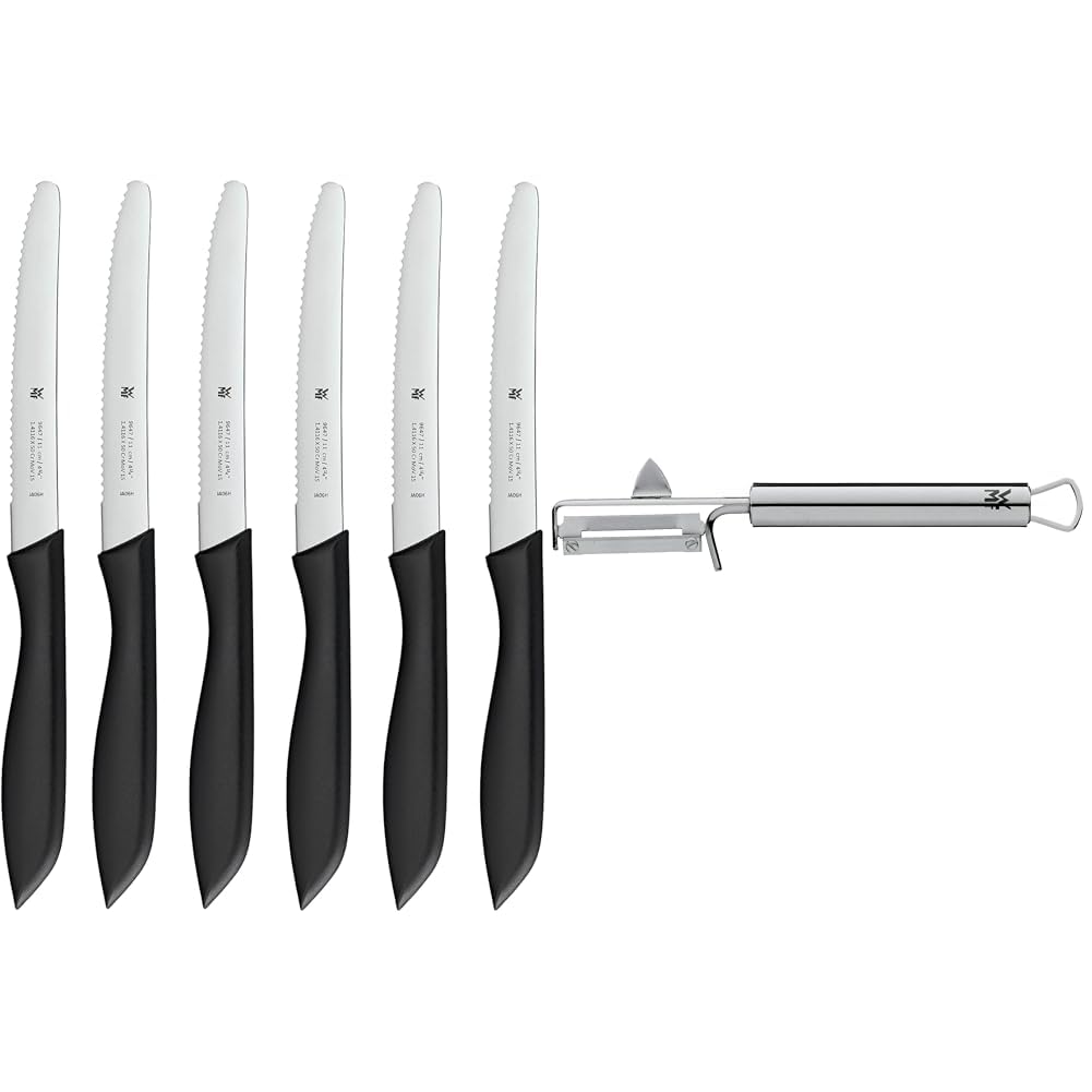 WMF Classic Line Frühstücksmesser Set 6-teilig, 23 cm, Brötchenmesser Wellenschliff, Brotzeitmesser, Spezialklingenstahl, Kunststoffgriff, schwarz