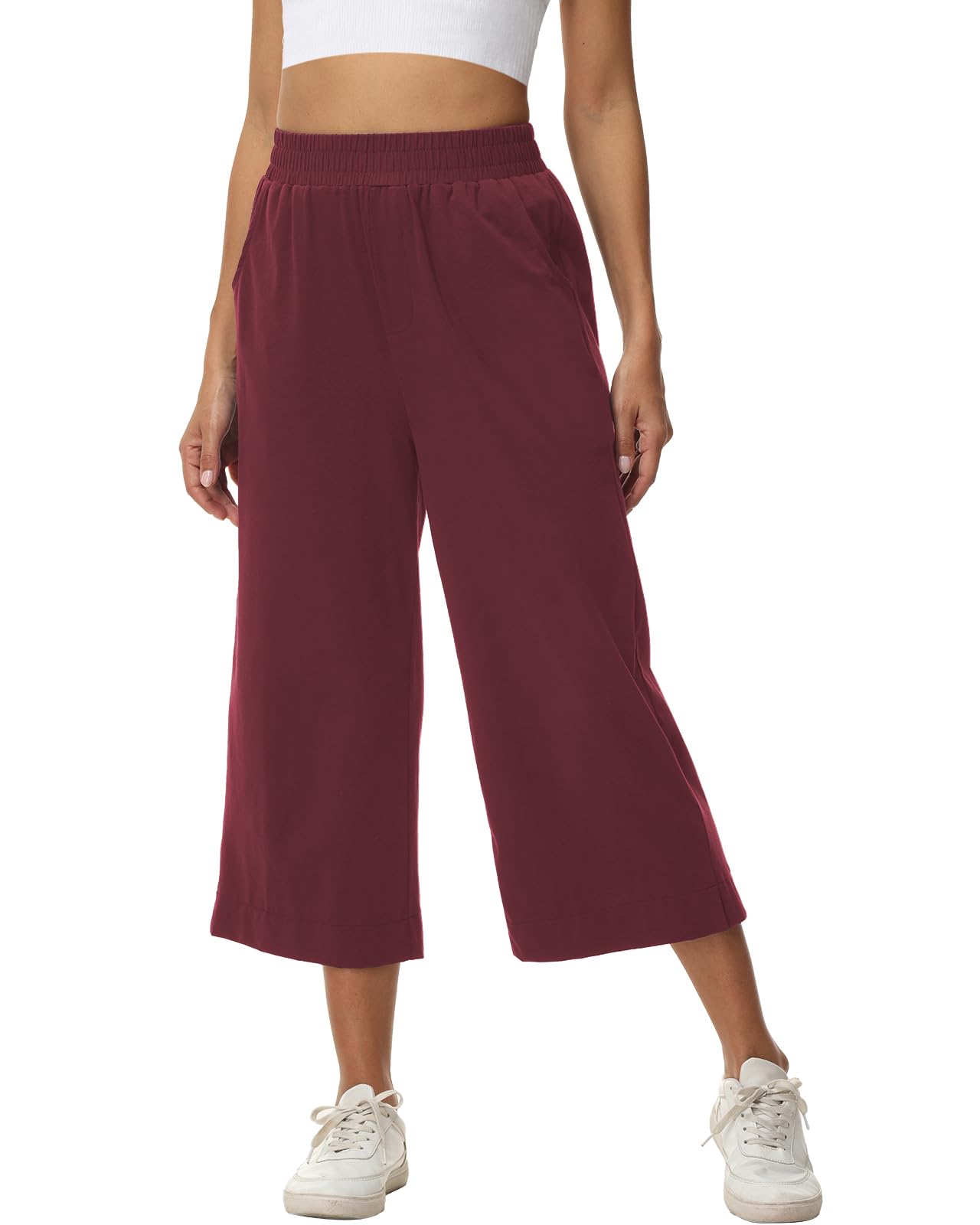 Damen 3/4 Culotte Hose leicht Sommerhose aus Baumwolle Jogginghose mit Taschen