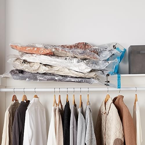 Amazon Basics Vakuumbeutel für Kleidung mit Luftdichtem Ventil und Handpumpe - Jumbo, 6er-Pack, Reißverschluss, Durchsichtig