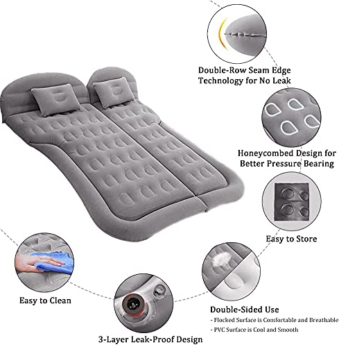 Icelus Auto Matratze SUV Luftmatratze with Luftpumpe 195 * 130 * 15 cm Aufblasbare Camping Kombi Luftbett für Auto Rücksitz Dickere Kofferraum Matratze Bett für Camping Outdoor Traveling