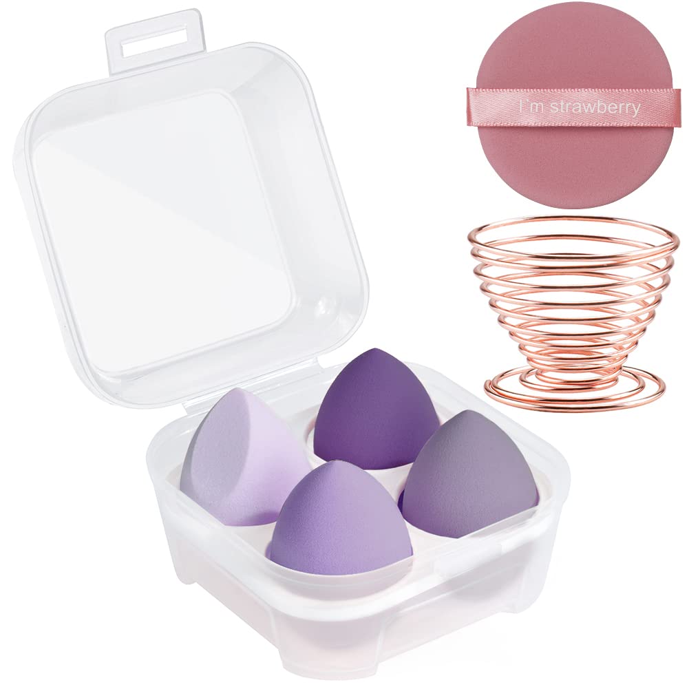 AUAUY 4 PCS Make up Schwamm Set, Foundation Blending Beauty Sponge, Beauty Makeup Schwämme Blender für Flüssigkeit Foundation Puder Sonnenschutz und Creme mit 1 Schwammhalter, 1 Puderquaste