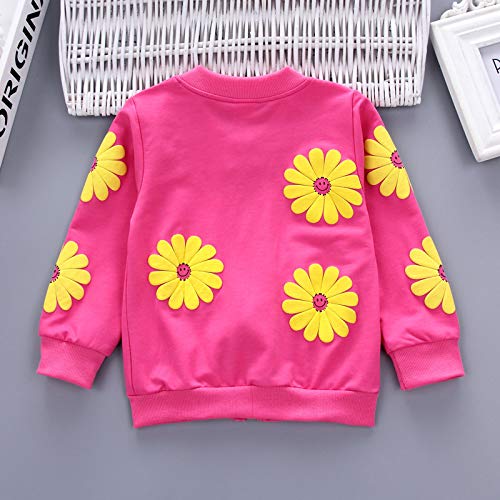 Yao 1-5 Jahre Kleinkind & kleine Mädchen Blumen drucken 3-teilige Sets Reißverschluss Jacke Langarm Rundhals T-Shirt und Hose