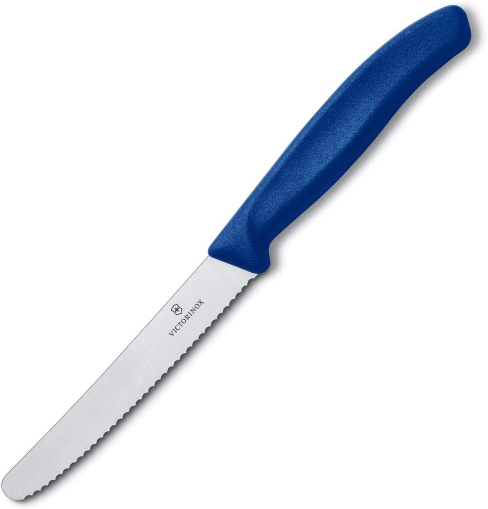 Victorinox Swiss Classic, Tomaten- und Tafelmesser, 6-teilig, Buttermesser, Extra Scharf, Wellenschliff, 11 cm, Rostfreier Stahl, blau