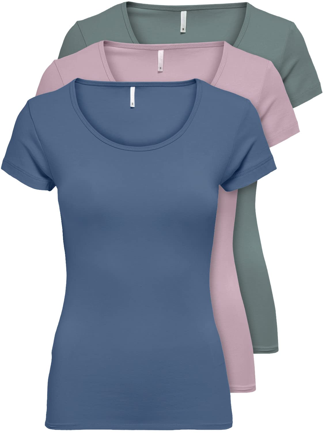 ONLY 3er Pack Damen T-Shirt schwarz oder weiß Kurzarm lang Basic Sommer T-Shirts XS S M L XL 15209153