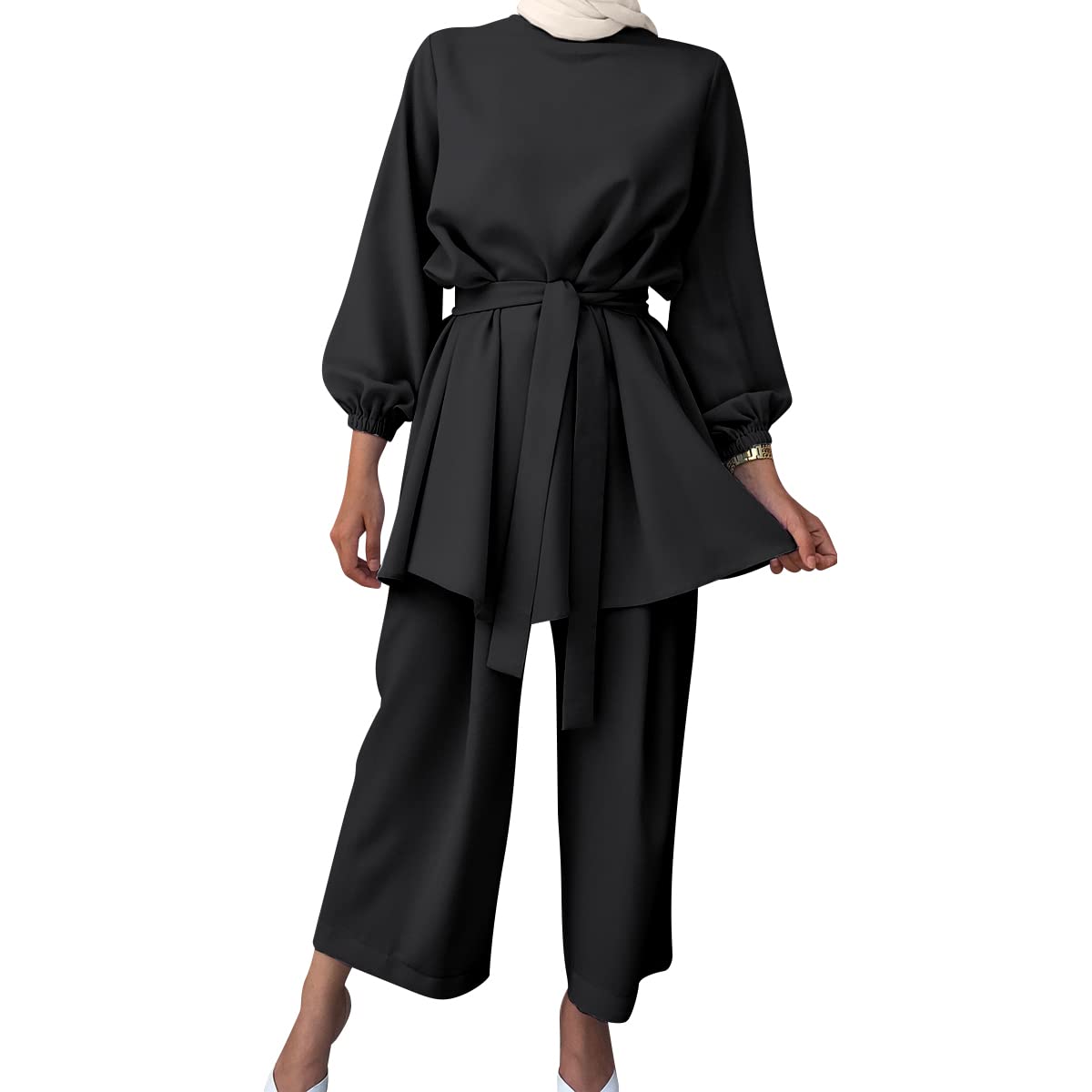 Gebetskleidung Muslim Damen Langarm Top + Lang Hose 2 Teiler Ramadan Outfit