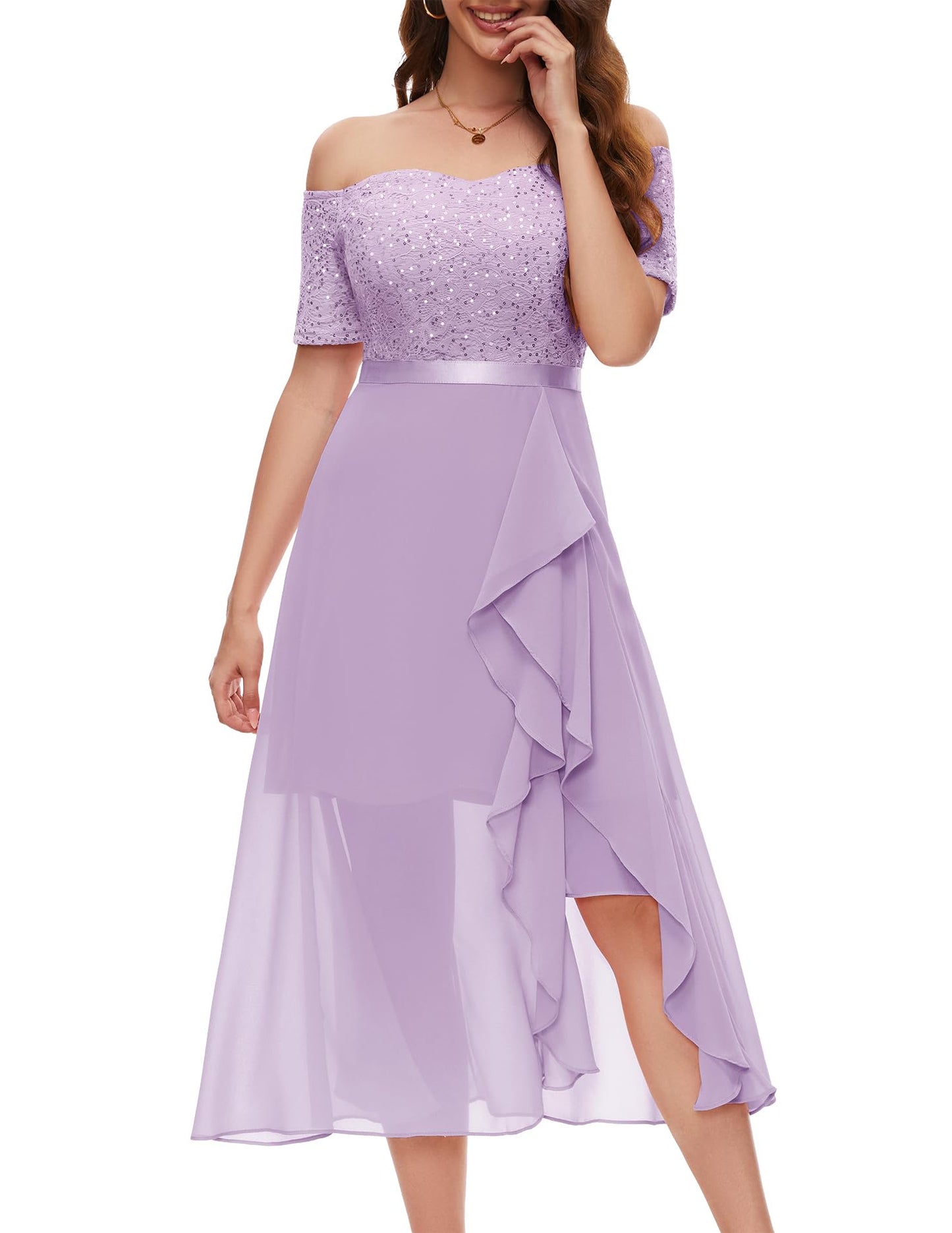 Berylove Abendkleid Damen Lang Glitzer Kleid Cocktailkleid Elegant für Hochzeit Off Shoulder Kleid Ballkleid