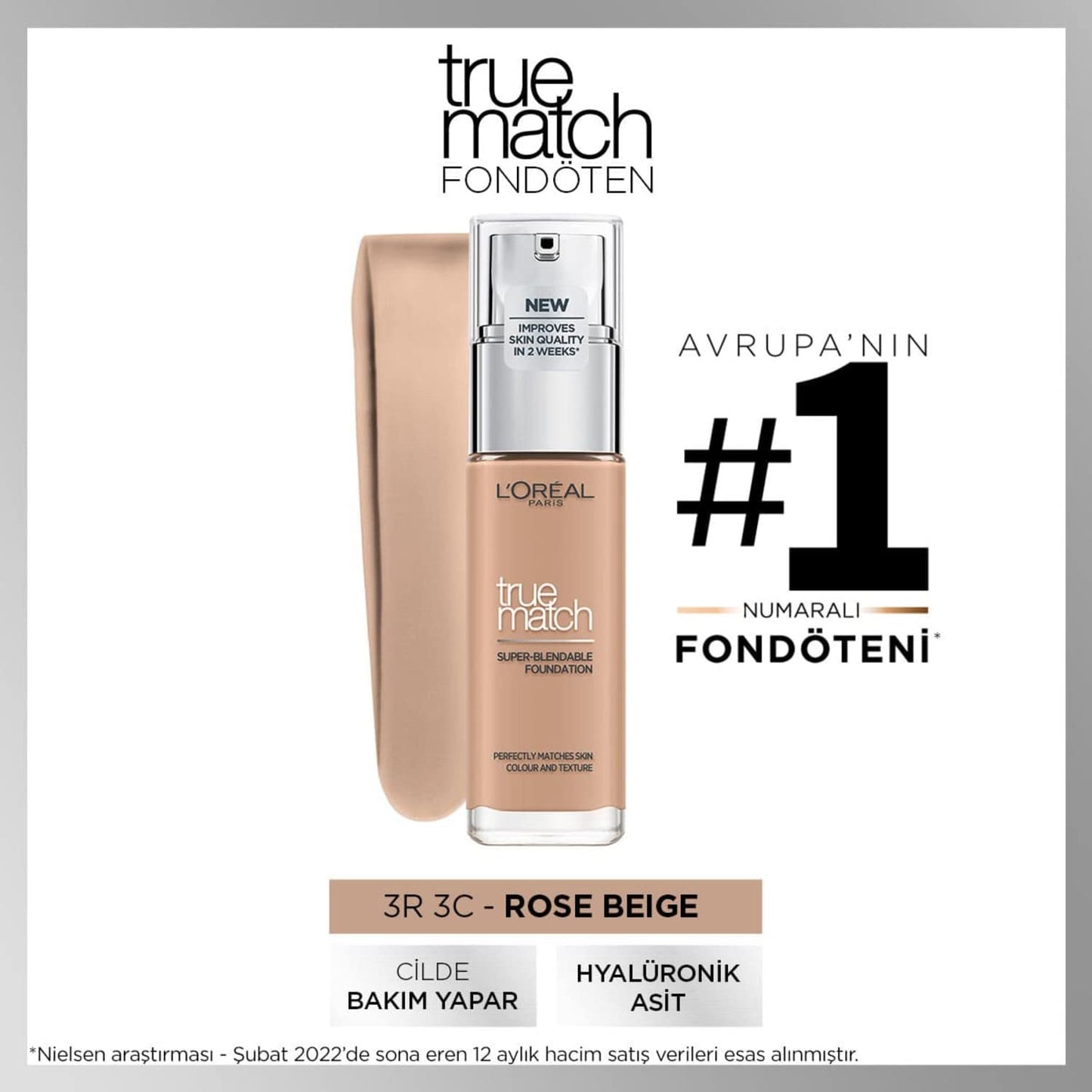 L'Oréal Paris Make up, Flüssige Foundation mit Hyaluron und Aloe Vera, True Match Make-Up, Nr. 5.N Sand, 30 ml
