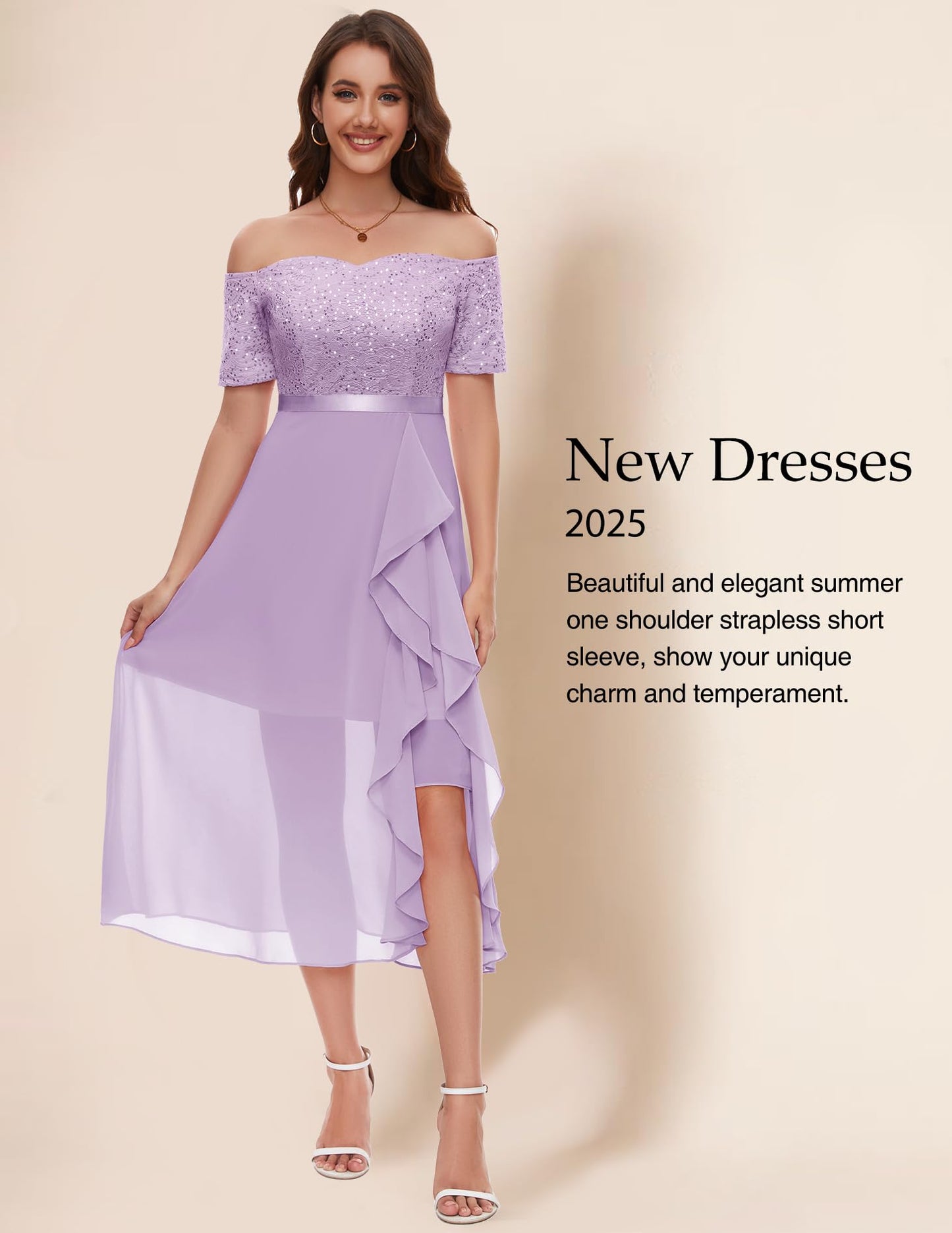 Berylove Abendkleid Damen Lang Glitzer Kleid Cocktailkleid Elegant für Hochzeit Off Shoulder Kleid Ballkleid