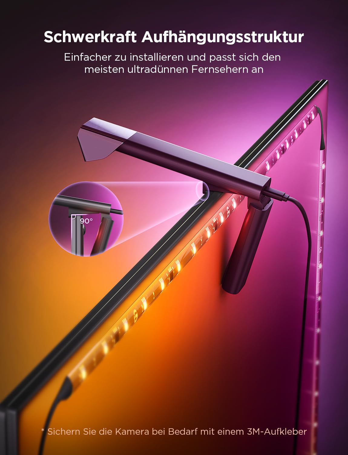 Govee TV Hintergrundbeleuchtung 3 Lite mit Fish-Eye Korrektur Funktion, Sync für 55-65 Zoll TVs, 3,6M RGBICW WiFi TV LED Strip mit Kamera, 4 Farben in 1 Lampenperle, Sprach- & APP-Steuerung