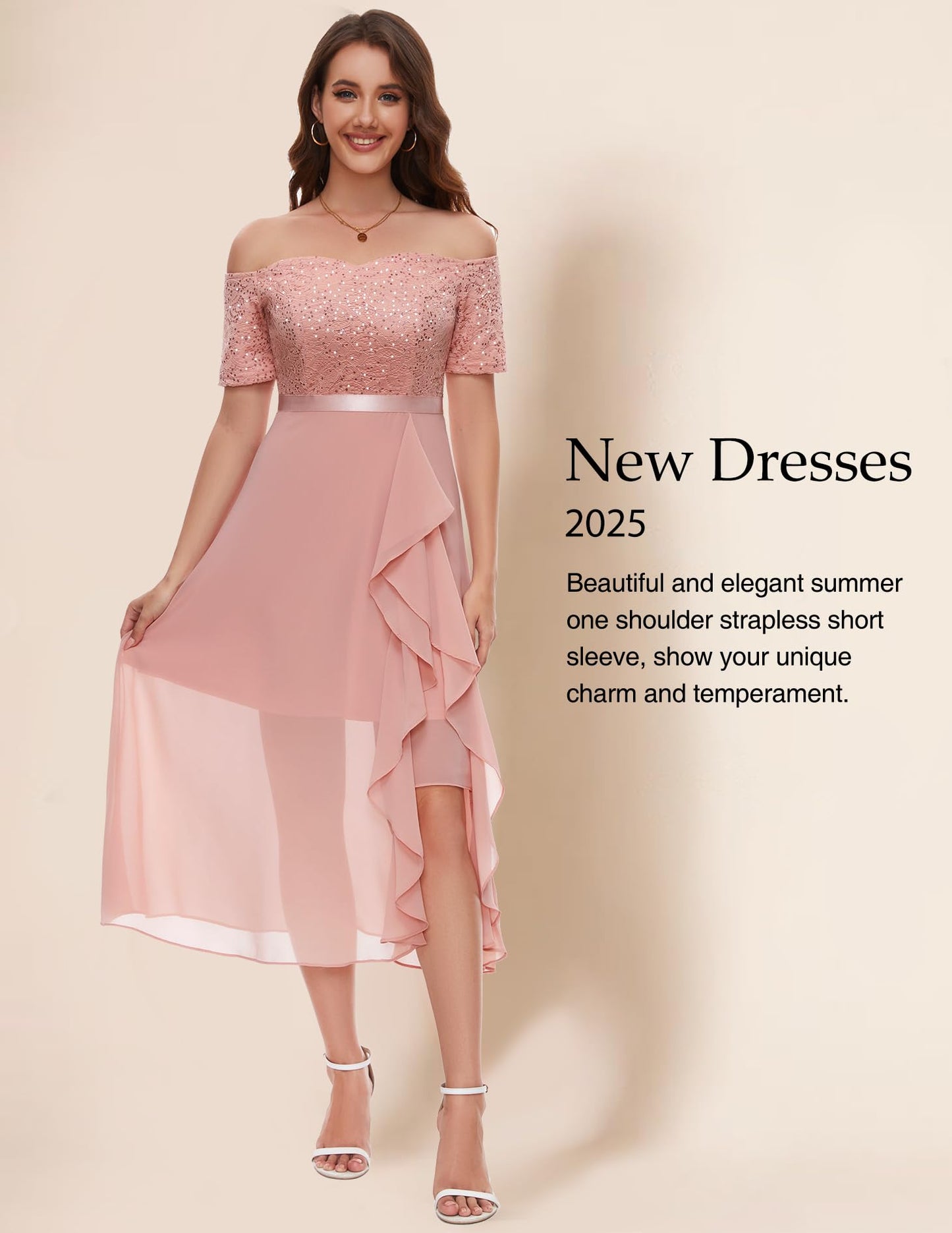 Berylove Abendkleid Damen Lang Glitzer Kleid Cocktailkleid Elegant für Hochzeit Off Shoulder Kleid Ballkleid