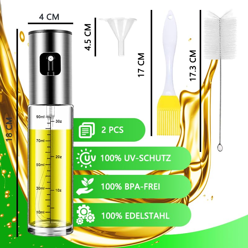 BETA NOBLE〖Verstärkte〗Ölsprüher zum Kochen, Öl Sprühflasche, Ölspray zum Kochen, Olivenölsprüher für Salat, Grillen, Backen in der Küche( Zweierpack 2)