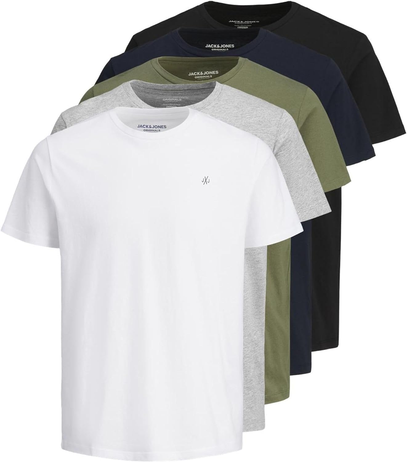 JACK & JONES Herren Rundhals T-Shirt JPRBLABRODY - Regular Fit 5er Pack XS S M L XL XXL 100% Baumwolle