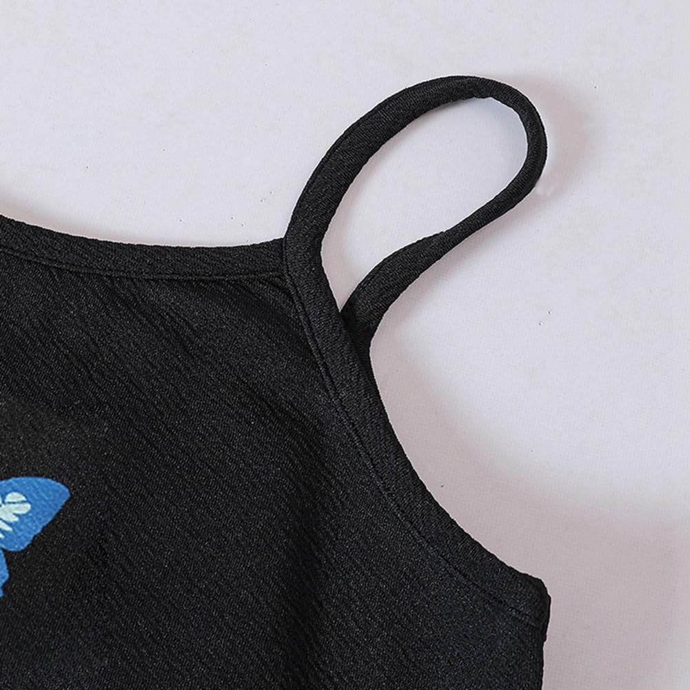 Zweiteiler Mädchen Bekleidungssets Outfit ärmelloses figurbetontes Cami Kleid & langärmliges Oberteil Crop Tops Sommer Teenager Mädchen Schmetterlings Kleider 122,128,134,140,146,152,158,164