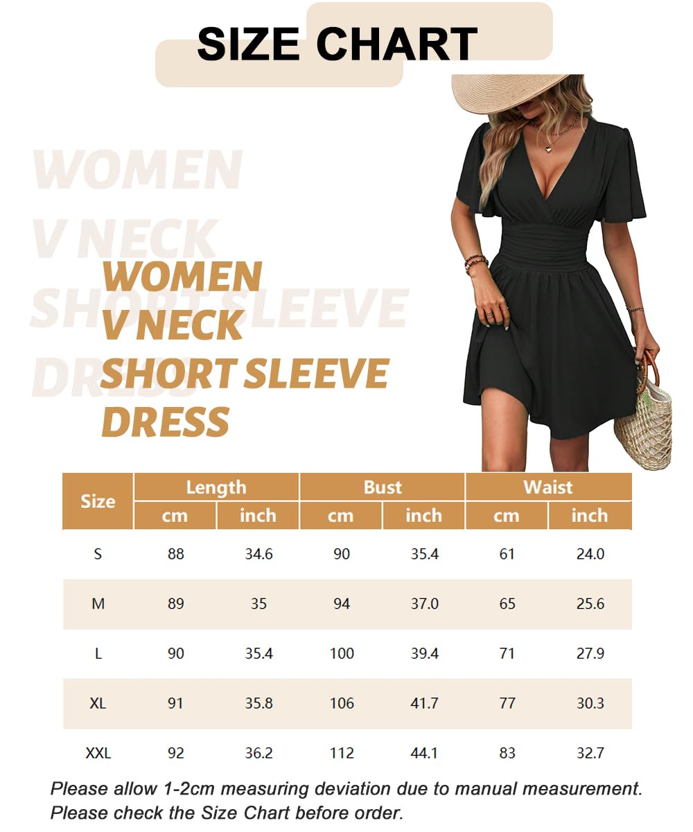 LIAMERHE Damen Elegant Kleid Langarm/Kurze Ärmel V-Ausschnitt Casual Kleider A-Linie Blumenmuster Minikleid Freizeitkleider Sommer Herbst Winter Laternenärmeln Kleid Partykleid