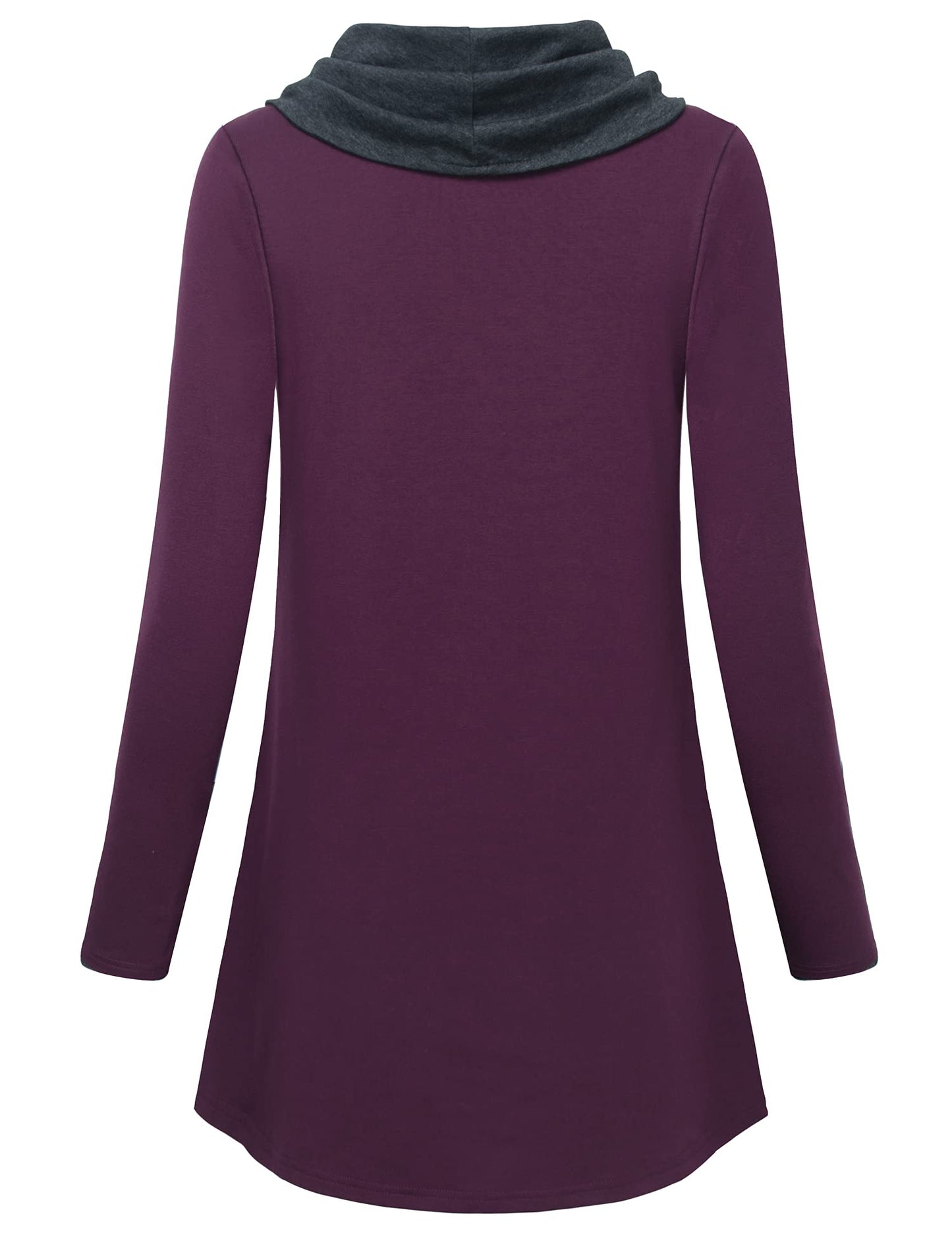 Gaharu Damen Tunika Langarm Elegant Pullover Lang Sweatshirt Schalkragen Patchwork Pulli