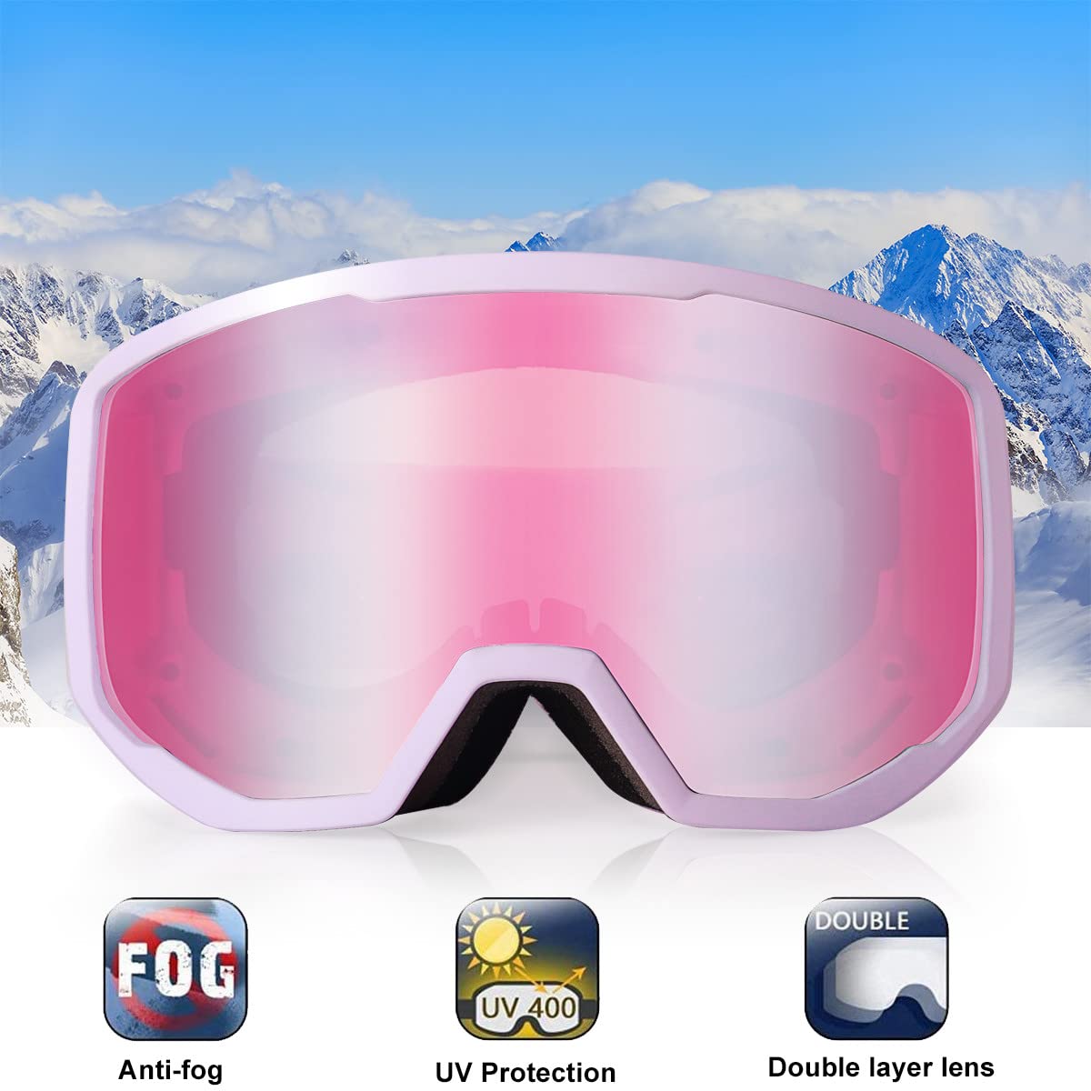 EXP Vision Unisex Ski Goggles, OTG for Men and Women, Snowboard Goggles, Snow Goggles, 100% UV Protection Ski Goggles for Glasses Wearers, Anti-Fog Snowboard Goggles, Ski Goggles